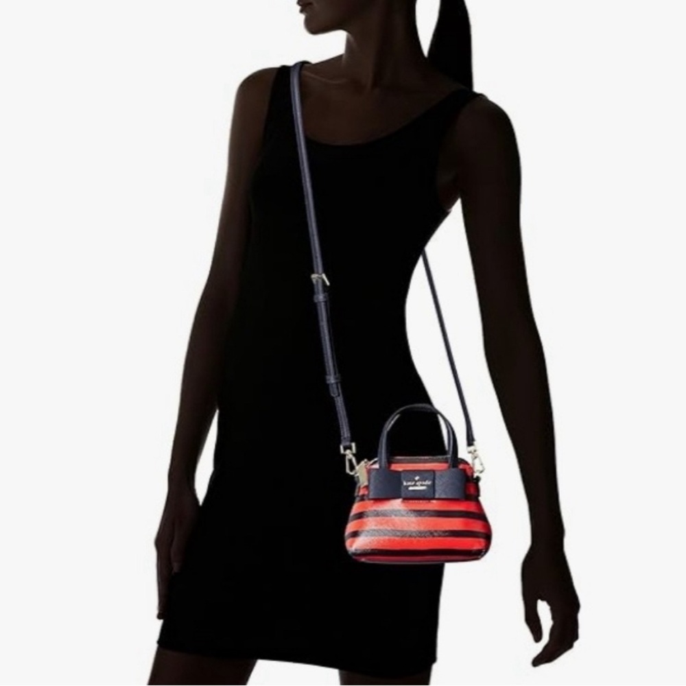 Kate Spade Red and Navy Bow Terrace Striped Satchel (mini) - Picture 4 of 6